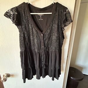 torrid Black Lace-Smock Button-Front Top